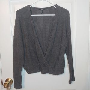 Forever 21 Grey Wrap Front Soft Waffle Knit Oversized Sweater Size Small